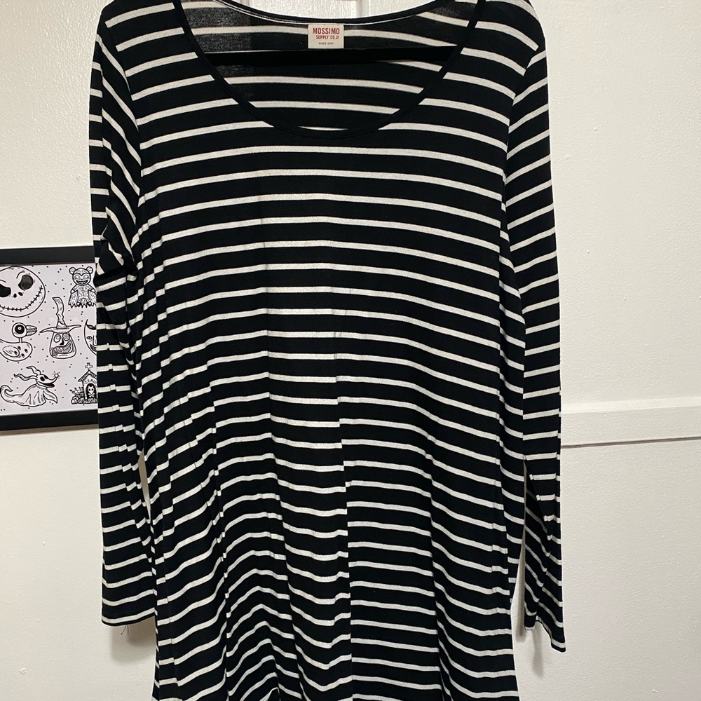 Black and white striped long sleeve dress.